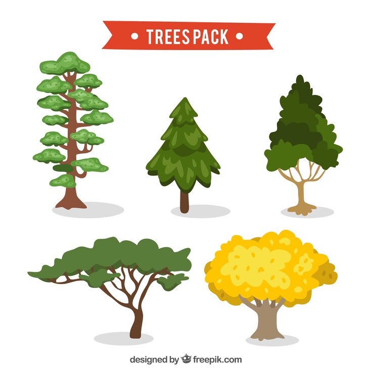 Free Vector pack of pines and other hand drawn trees 