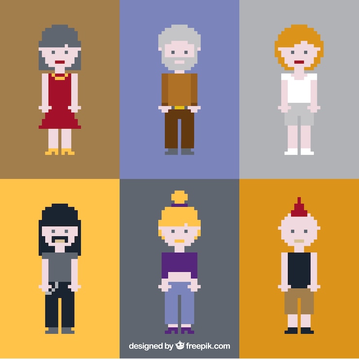 Free Vector pack of pixelated people of different style 