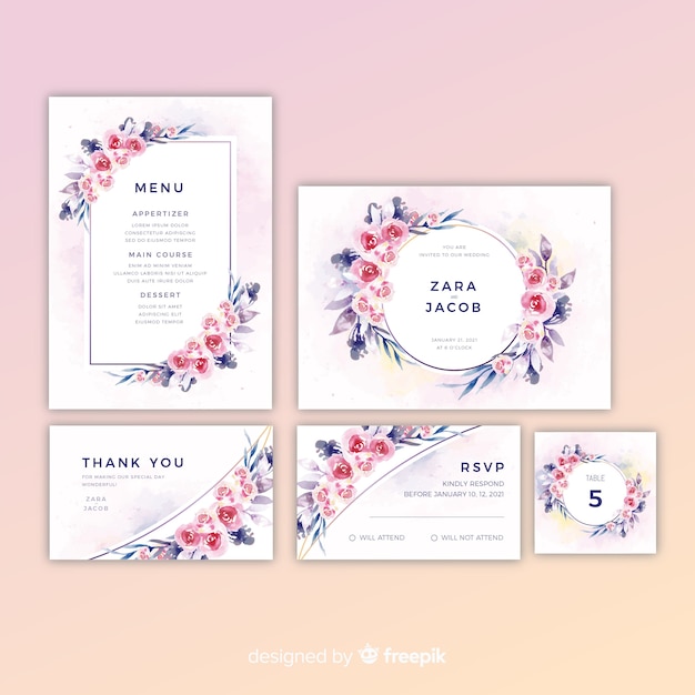 Pack of pretty floral wedding invitations