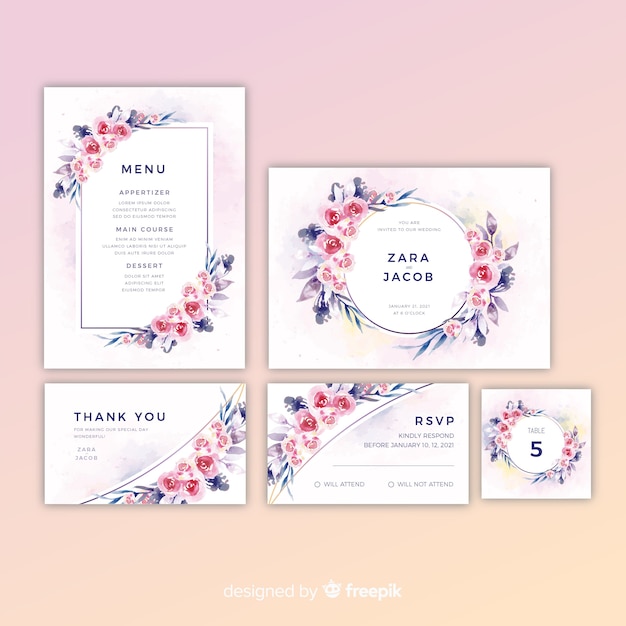 Pack of pretty floral wedding invitations 