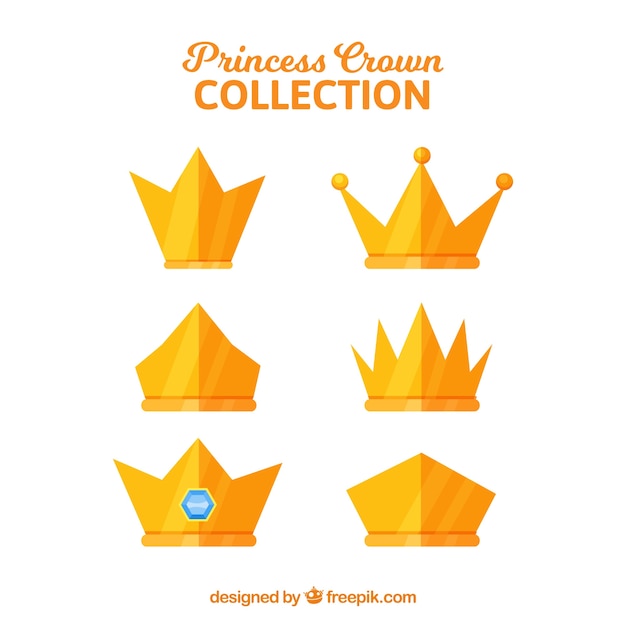 Free vector pack of princess crowns in flat design