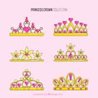 Free vector pack of princess crowns with hearts and gems