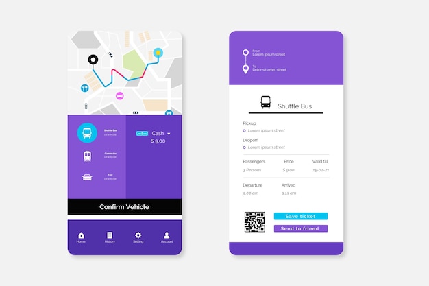 Vettore gratuito confezione di schermate di app per i trasporti pubblici