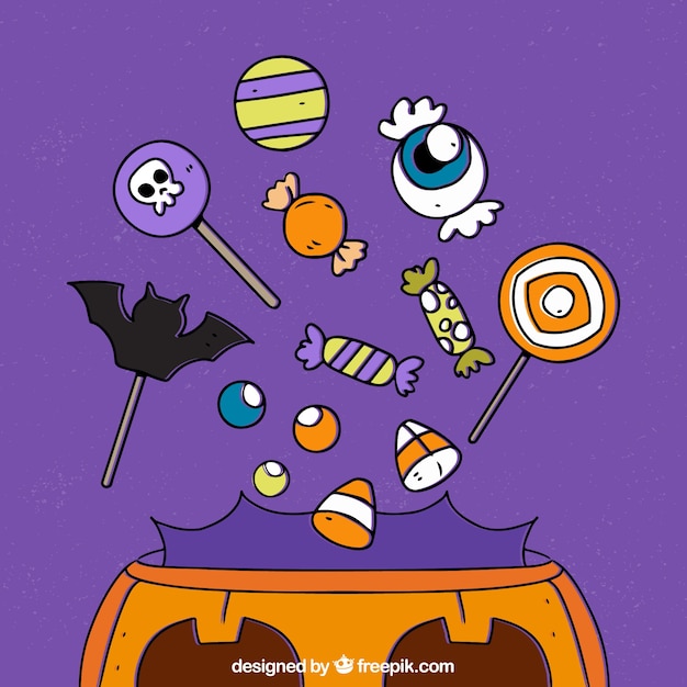 Free vector pack of pumpkin with hand-drawn candies