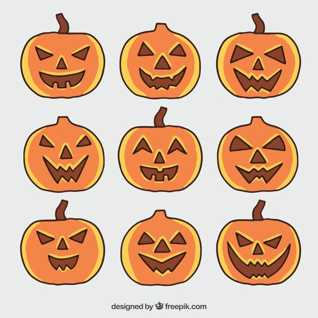 Pack of pumpkins in flat style