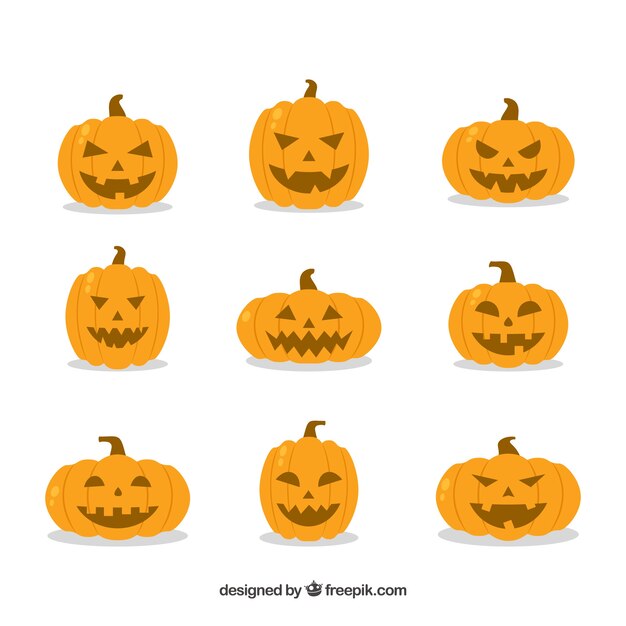 Pack of pumpkins with expressions