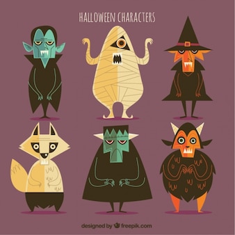 Confezione di personaggi bizzarri in design vintage halloween