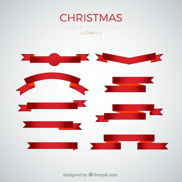 Free vector pack of red christmas ribbons in flat design