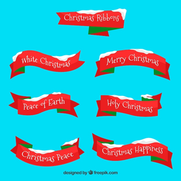 Free vector pack of red hand drawn christmas ribbons