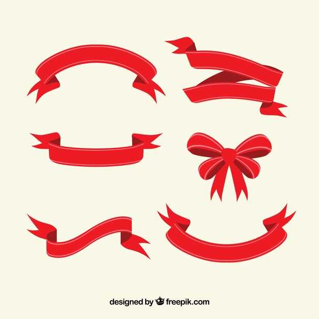 Pack of red hand-drawn christmas ribbons