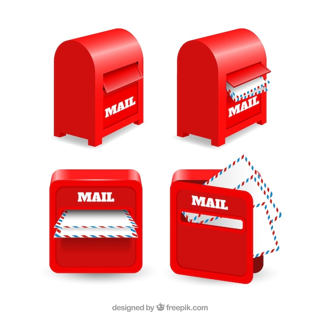 Pack of red mailboxes with letters