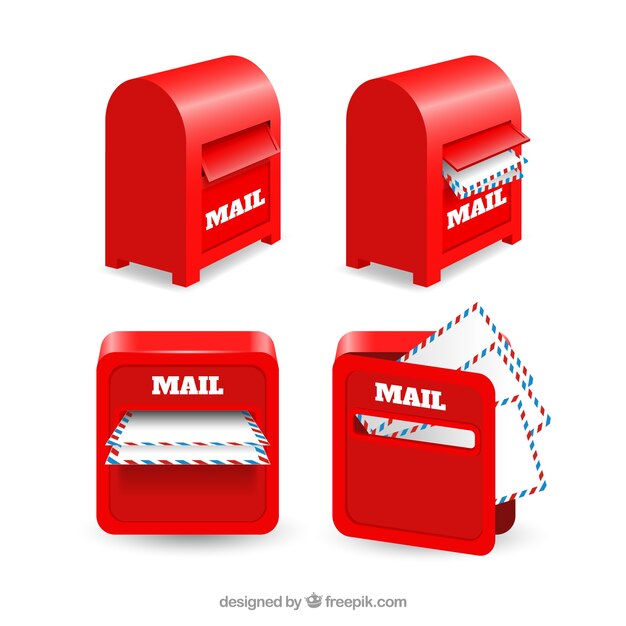 Pack of red mailboxes with letters