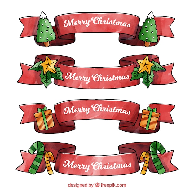 Pack of red watercolor christmas ribbons