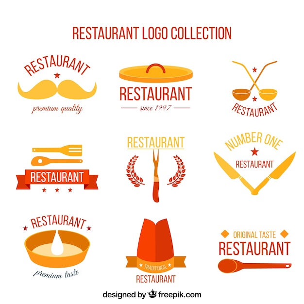 フラットデザインのレストランロゴのパック