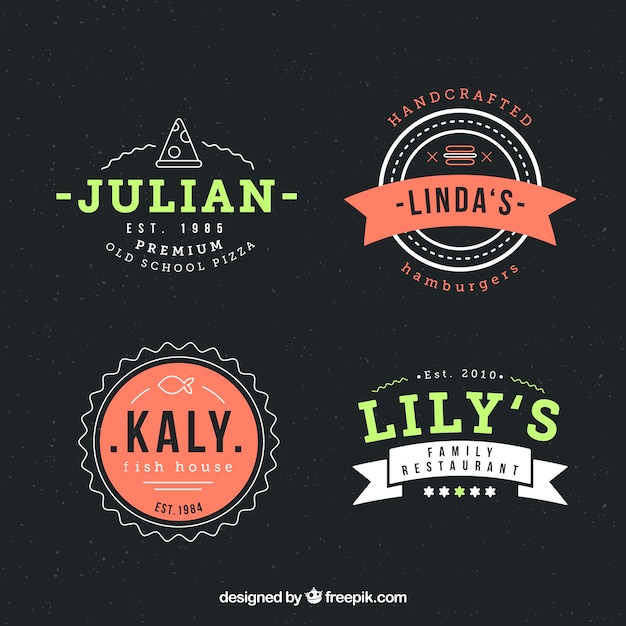 Free vector pack of restaurant logos with badge design