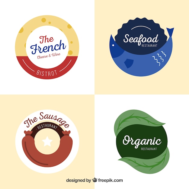 Free vector pack of restaurant logos with flat design