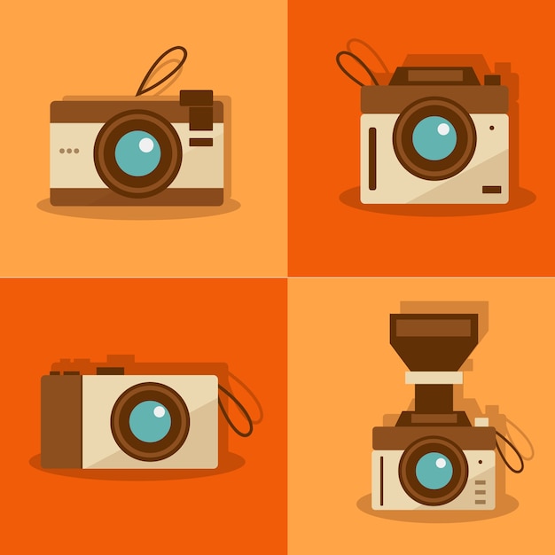 Pack of retro cameras in flat design