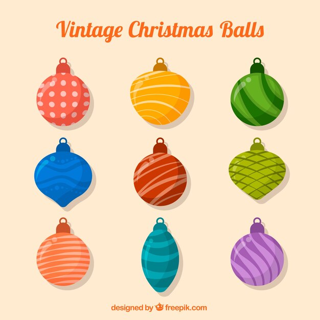 Pack of retro christmas balls in flat design