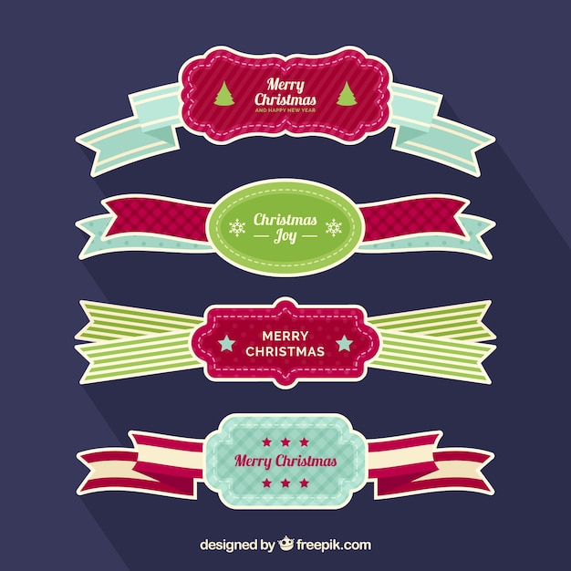 Free vector pack of retro christmas ribbons