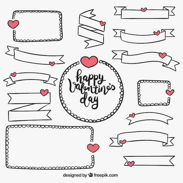 Pack of ribbons and hand drawn valentine frames