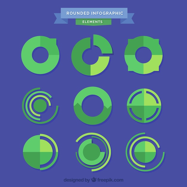 Free vector pack of round graphs in green tones