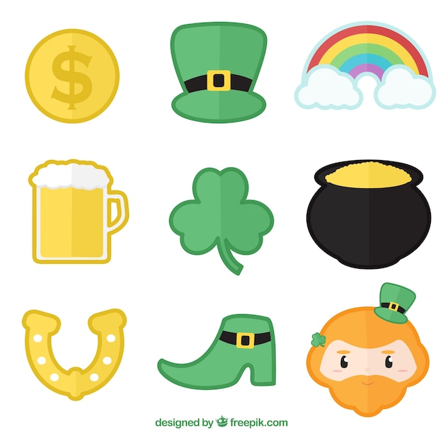 Free vector pack of saint patrick elements in flat design