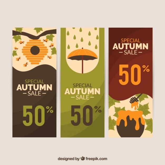 Free vector pack of sale banners for autumn