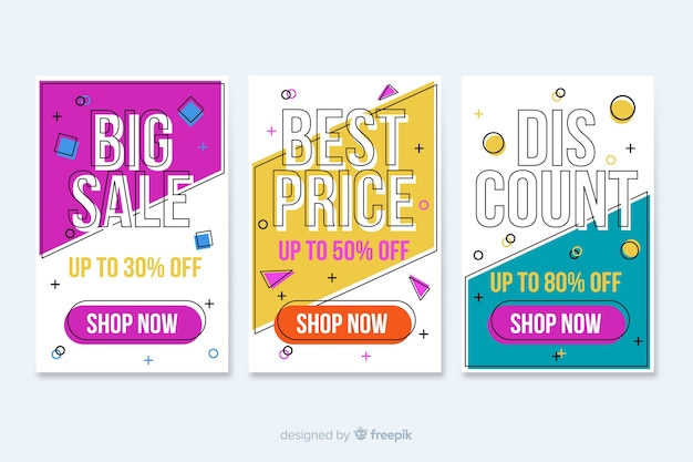 Free vector pack of sale banners in memphis style