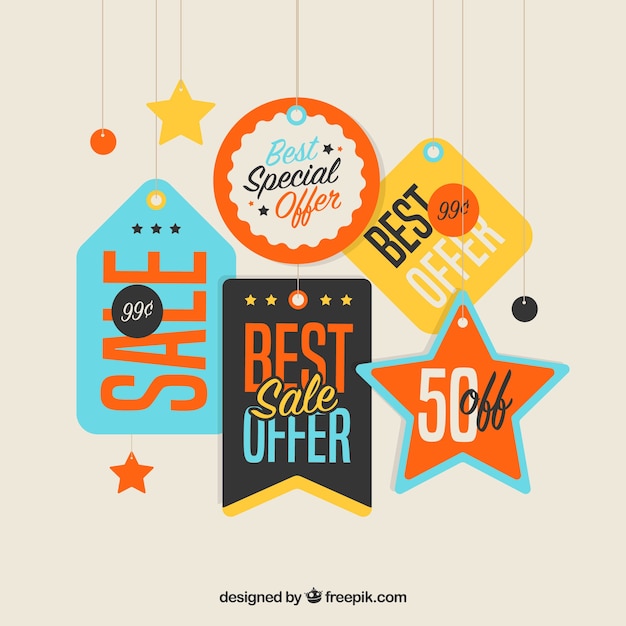 Pack of sale stickers in flat design