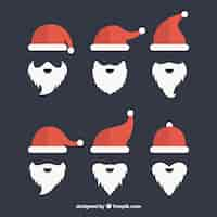 Free vector pack of santa claus hats and beard in flat design