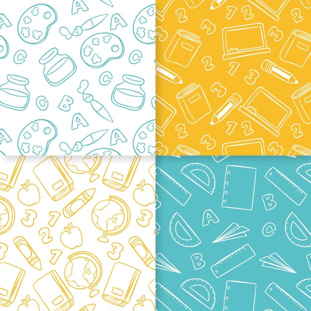 Pack of school hand drawn seamless pattern