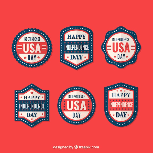 Free vector pack of six american badges in retro style