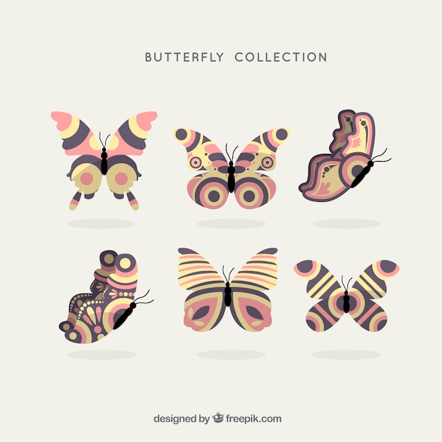 Free vector pack of six butterflies in pastel colors