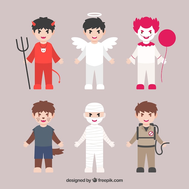 Pack of six children with halloween costumes