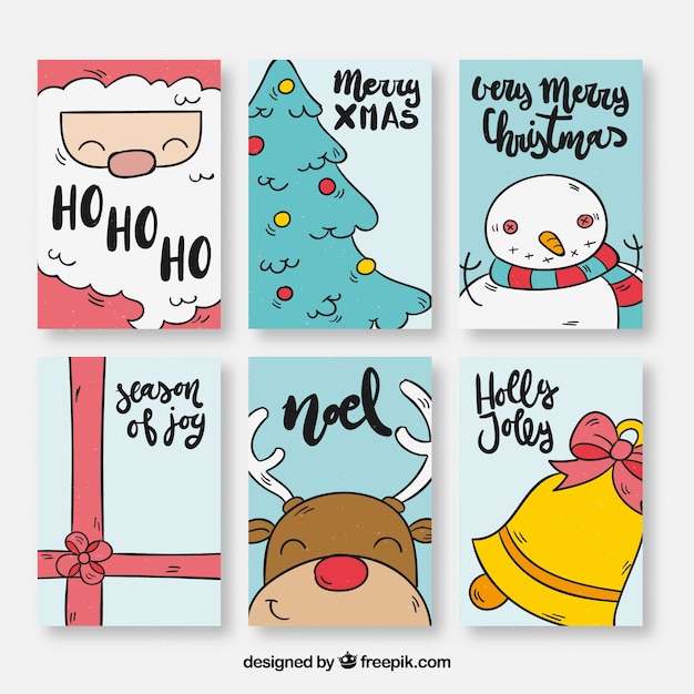 Free vector pack of six christmas cards with drawings