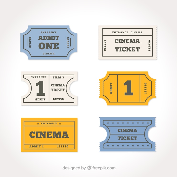 Free Vector pack of six cinema tickets in minimalist style