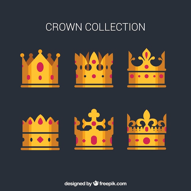 Free vector pack of six crowns in flat design