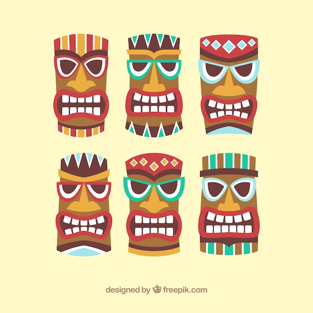 Free vector pack of six ethnic tiki masks