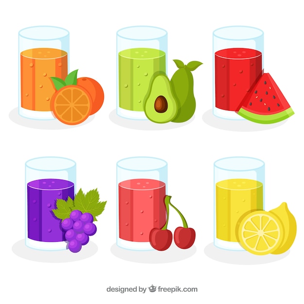 Free vector pack of six fruit juices in flat design