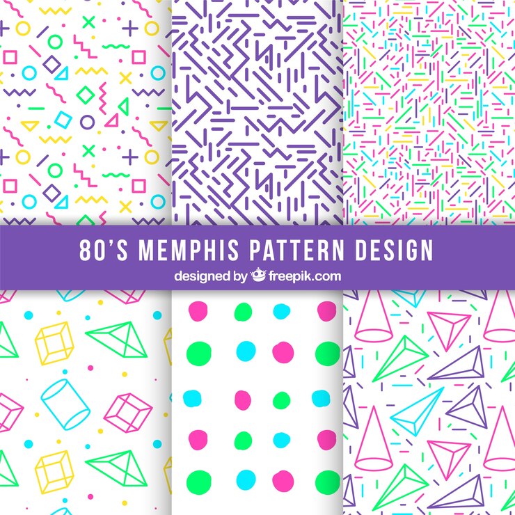 Free Vector pack of six patterns with colorful geometric shapes