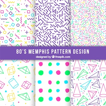 Pack of six patterns with colorful geometric shapes