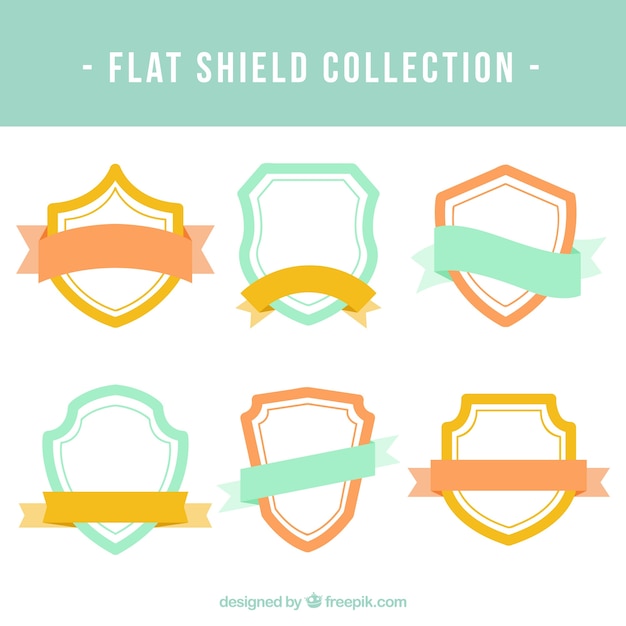 Free vector pack of six shields with ribbons