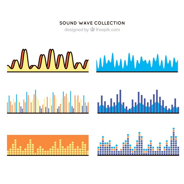 様々なデザインの6つの音波のパック