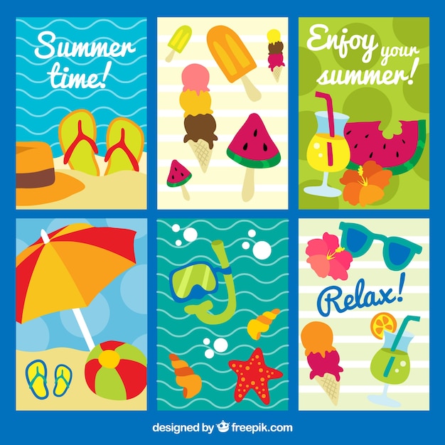 Free vector pack of six summer cards