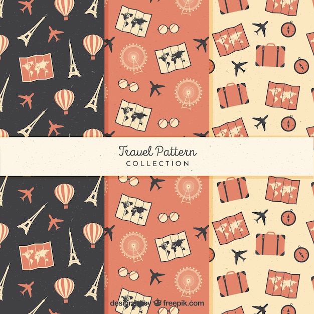 Free vector pack of six vintage travel patterns