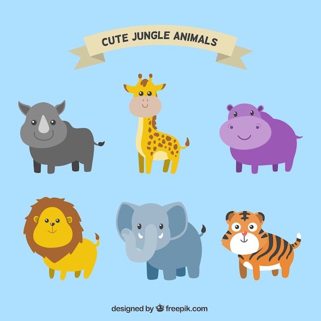 Pack of smiling jungle animals