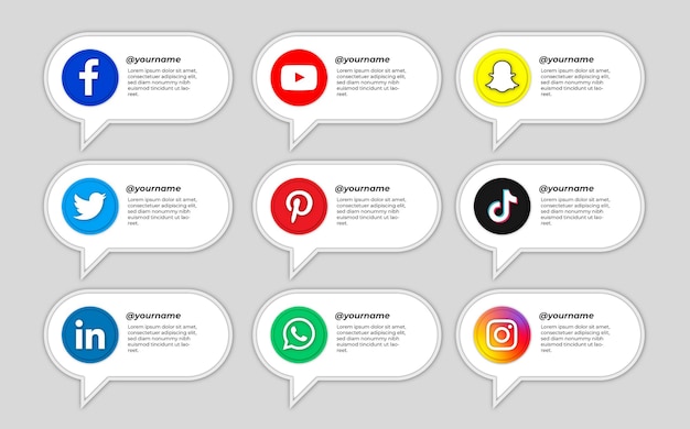 Free vector pack of social media icons with bubbles text