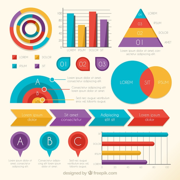 Pack of statistics and colorful diagrams