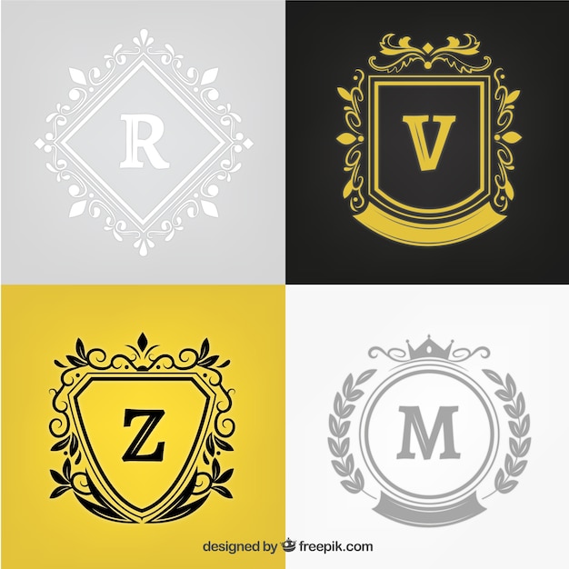 Free vector pack of stylish crests with ornamental details