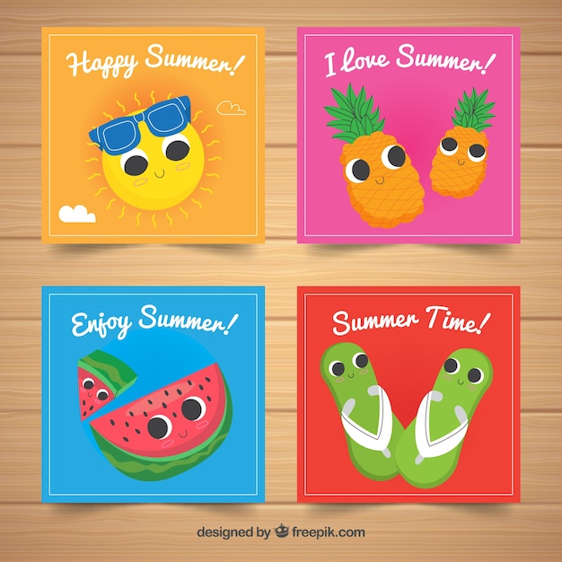 Free vector pack of summer cards in various colors